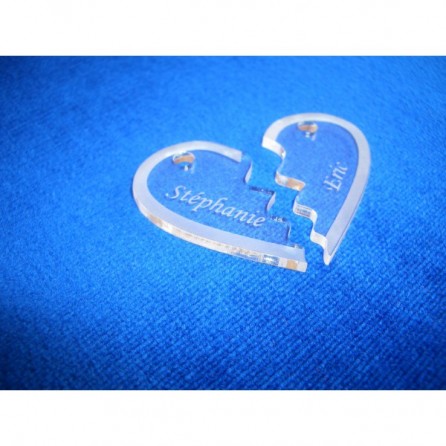 Médaillon en plexiglas - 2 moitiés de Cœur Saint Valentin