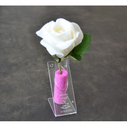 Soliflore en plexiglas + éprouvette 10 cm - Baptême Cheval à Bascule