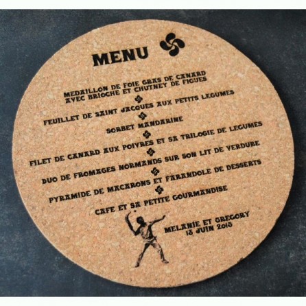 Menu en liège Mariage - Basque - Rond 18cm