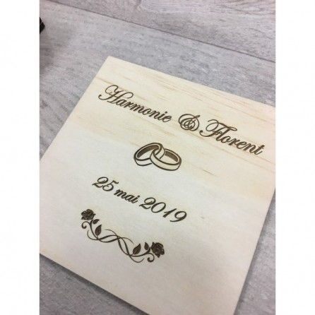 FAIRE-PART / INVITATION EN BOIS PERSONNALISÉ MARIAGE 10CM