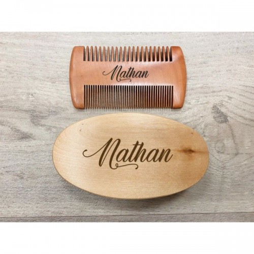 LOT BROSSE ET PEIGNE À BARBE EN BOIS POUR HOMME PERSONNALISÉS AVEC PRÉNOM