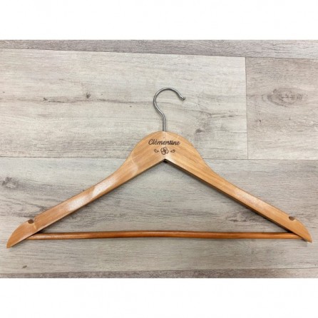 CINTRE EN BOIS MARRON PRÉNOM, ENFANT, ADULTE, EVG EVJF PERSONNALISÉ GRAVÉ