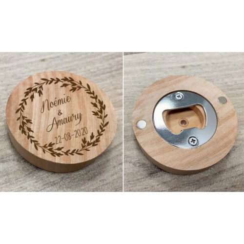 DÉCAPSULEUR OUVRE BOUTEILLES EN BOIS PERSONNALISÉ CADEAU INVITÉ - MARIAGE M1