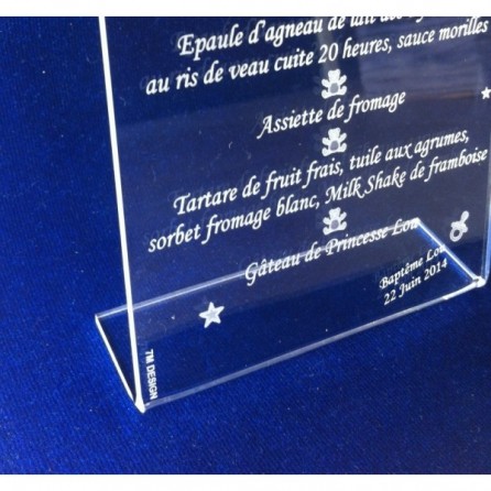Menu en plexiglas - Baptême Ourson
